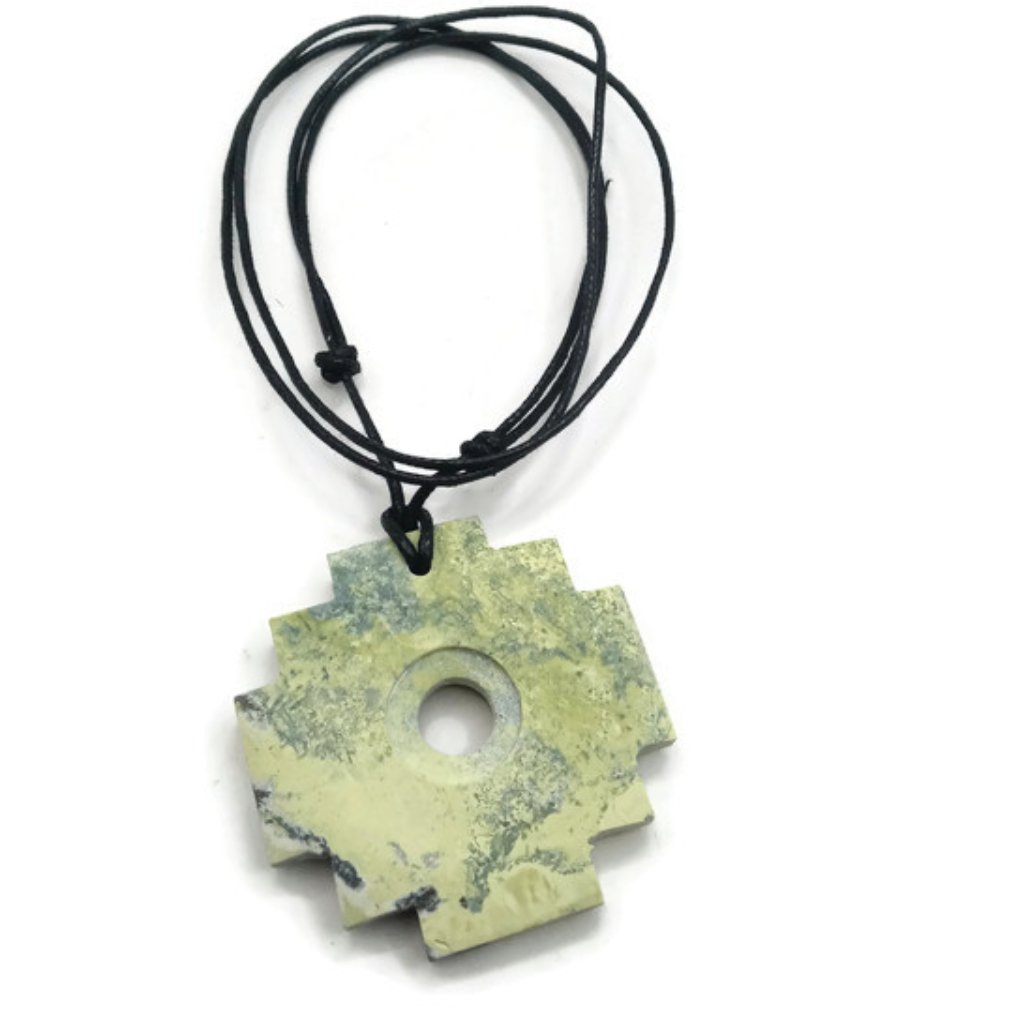 Unisex Necklace Carved Serpentine Stone Chakana Inca Spiritual Connection